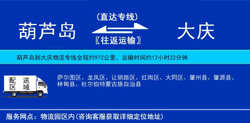 葫蘆島到大慶物流專線