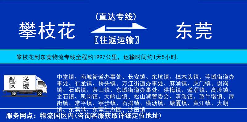 攀枝花到東莞物流專線